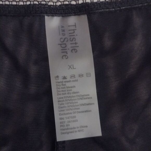 NWT Thistle and Spire Eyelash Mirage Lace Mesh Thong Black size XL - Picture 4 of 10